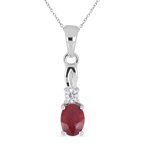 NATURAL GLASS FILLED RUBY GEMSTONE CLASSIC PENDANT IN STERLING SILVER